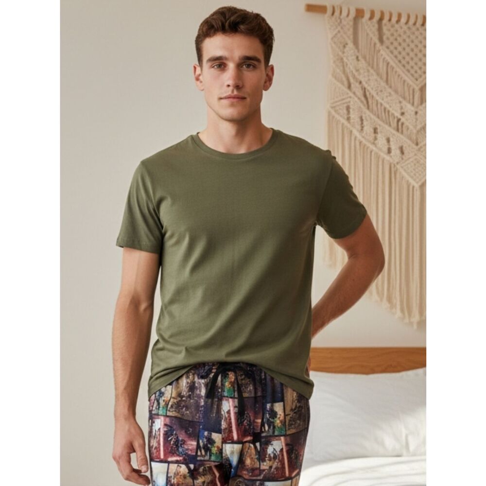 Hanes Men's Luxe Sleep Pajama Tee Short Sleeve Loungewear Relaxed Olive T-Shirt
